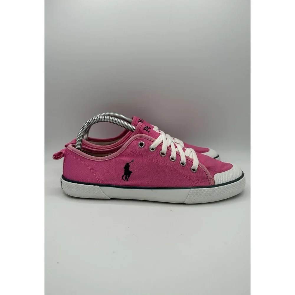 Polo Ralph Lauren Pink Canvas Low Top Sneakers Size 7 Logo Accent